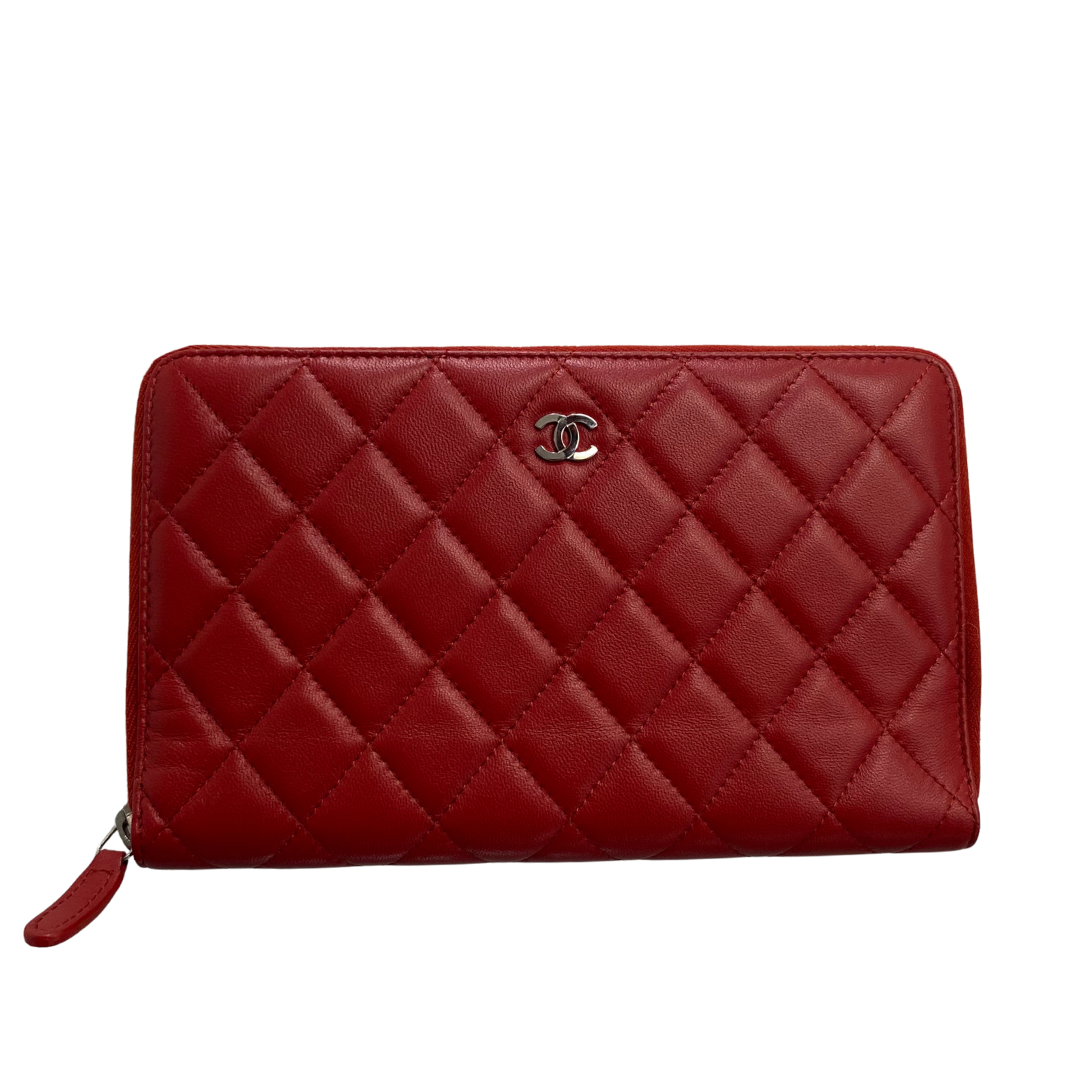 Chanel Red Zip Around Wallet