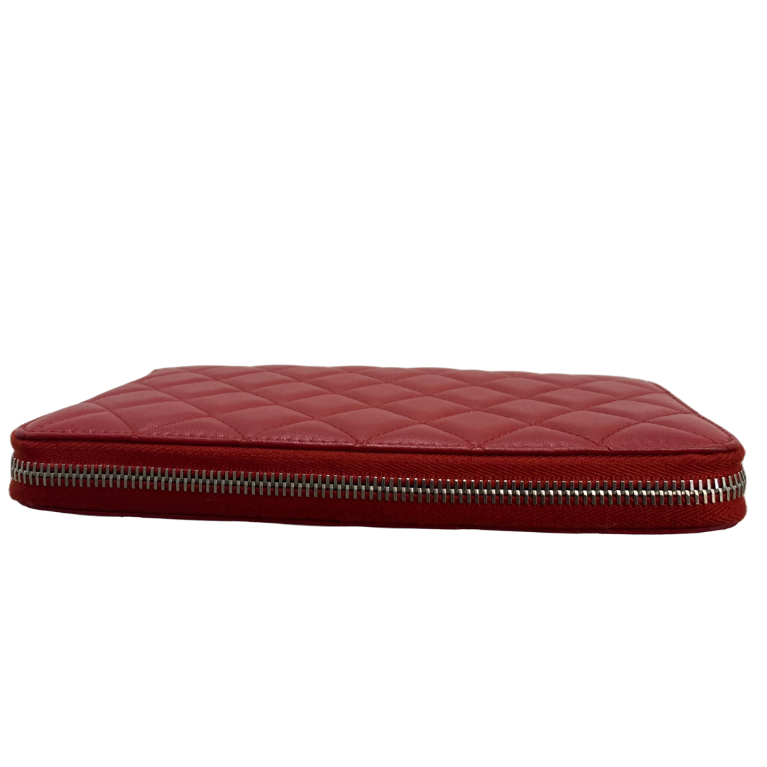 Chanel Red Zip Around Wallet