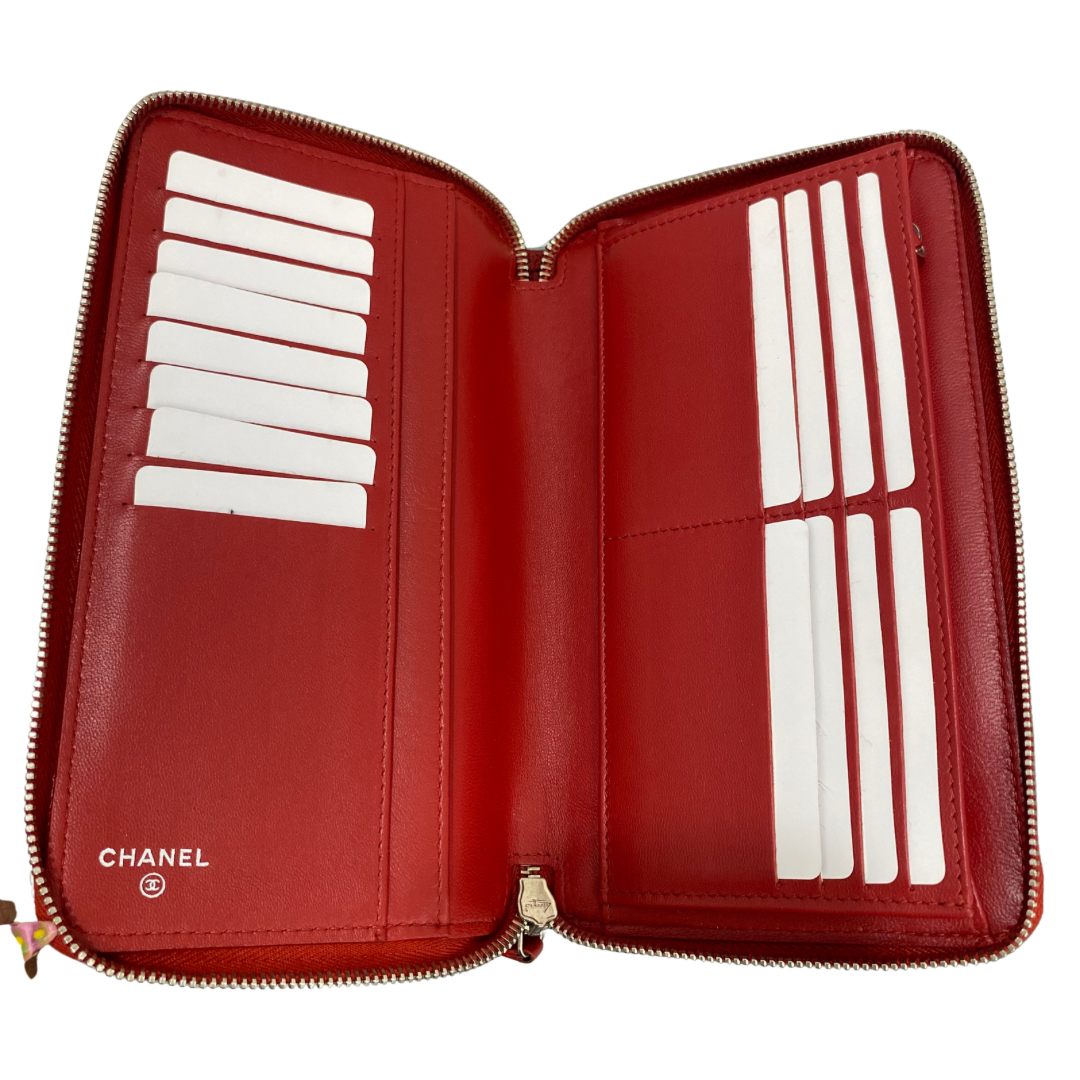 Chanel Red Zip Around Wallet