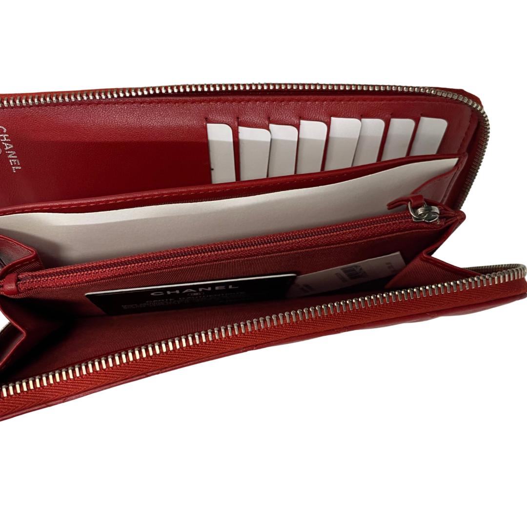 Chanel Red Zip Around Wallet