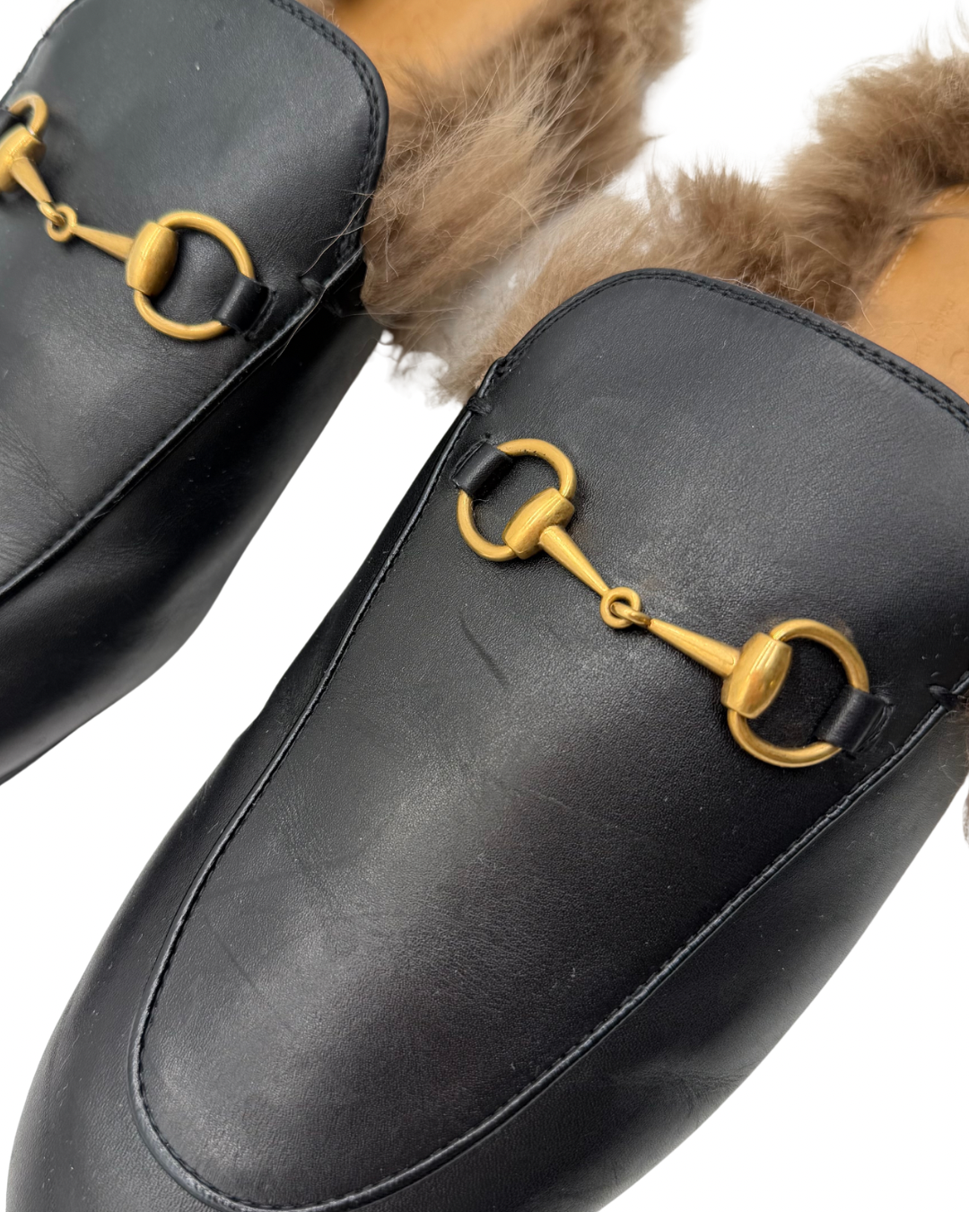 GUCCI FUR BLACK SLIPPERS WOMEN'S