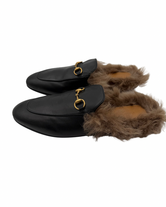GUCCI FUR BLACK SLIPPERS WOMEN'S
