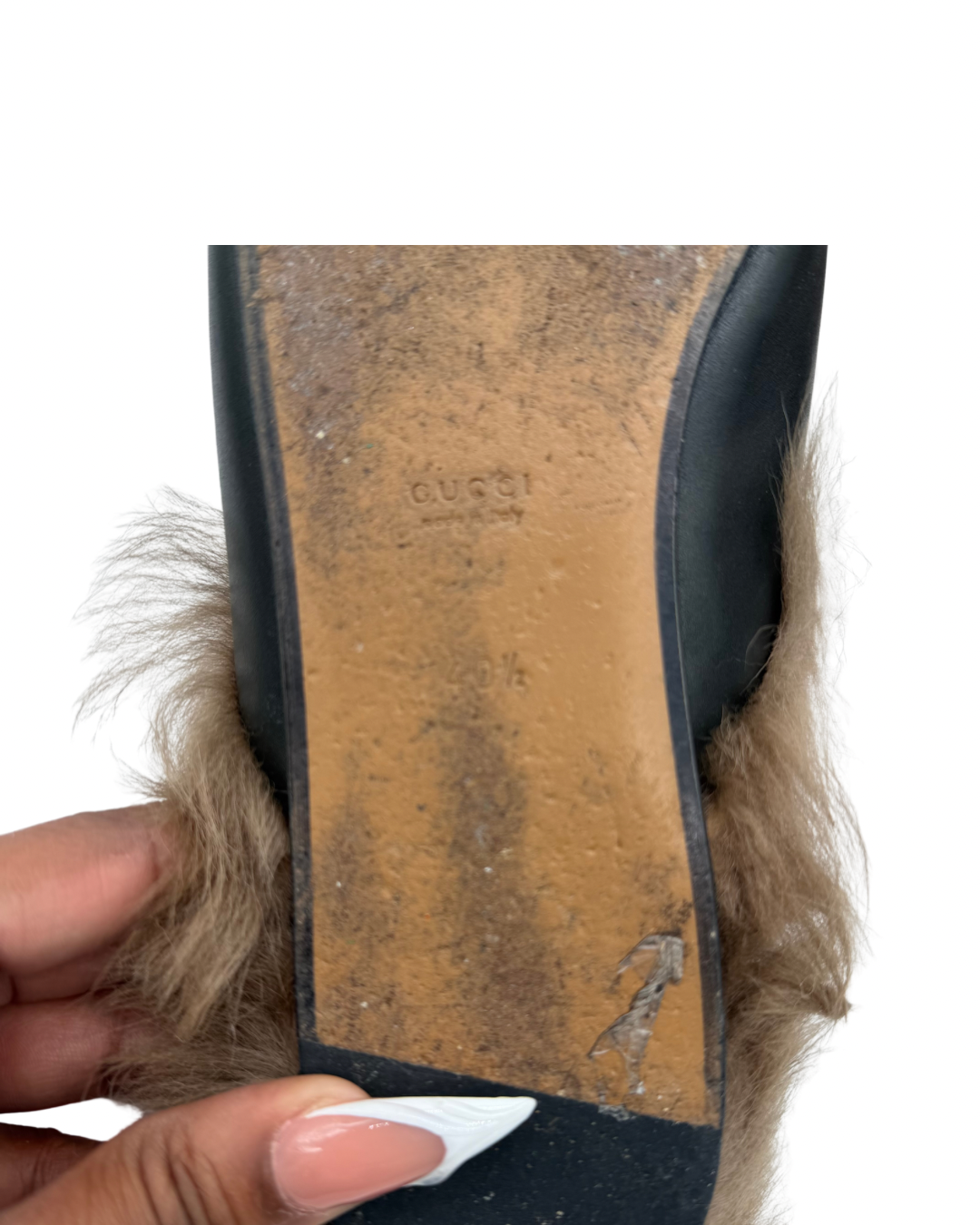 GUCCI FUR BLACK SLIPPERS WOMEN'S