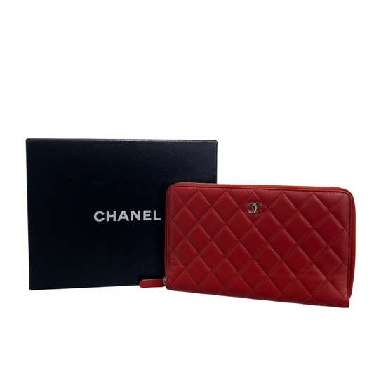 Chanel Red Zip Around Wallet