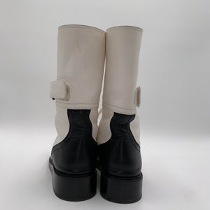 Chanel White/Black Lambskin Combat Boots