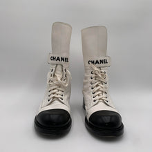 Load image into Gallery viewer, Chanel White/Black Lambskin Combat Boots