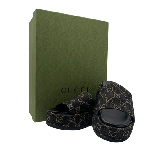 Gucci Black Denim Platform Sandals
