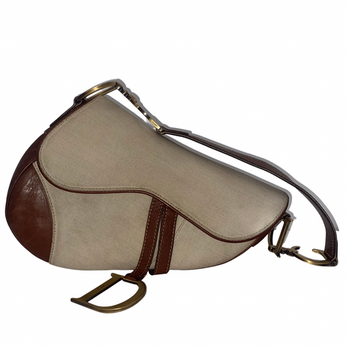 Christian Dior Beige/Brown  Canvas Saddle Bag