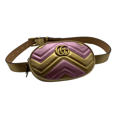 Gucci Pink Metallic GG Marmont Belt Bag RCR Luxury Boutique