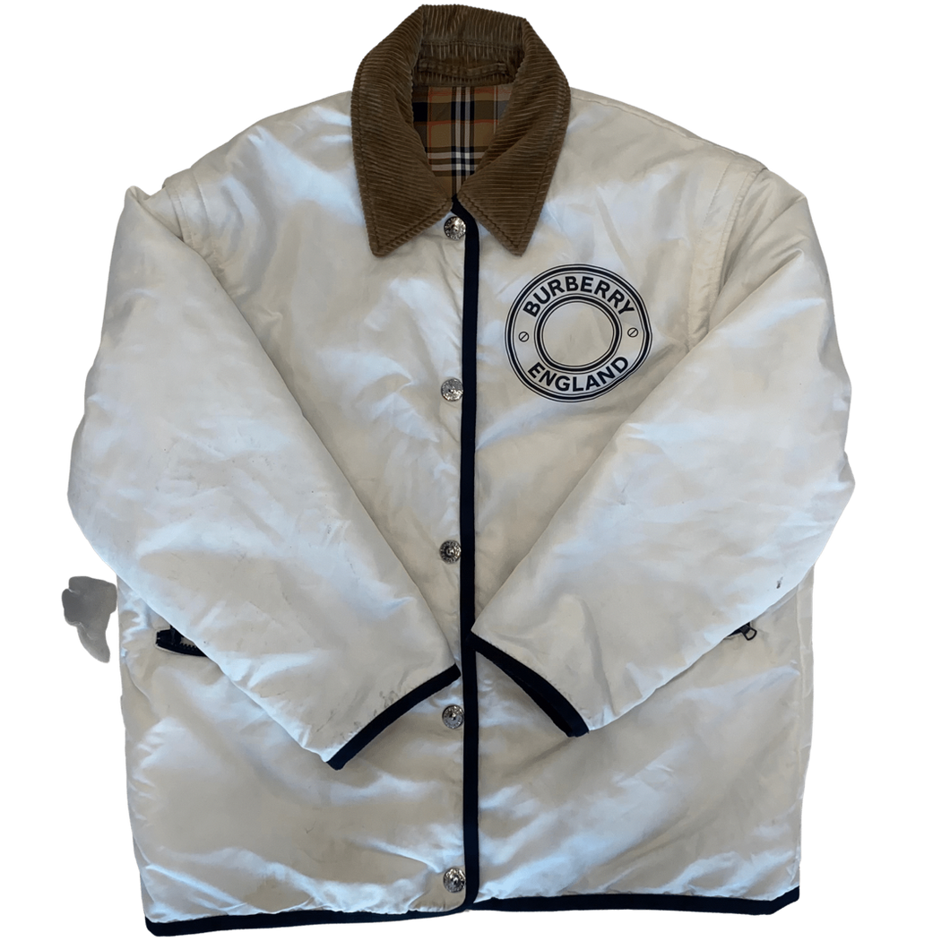 Burberry White Puff Jacket Large W/Garment Bag